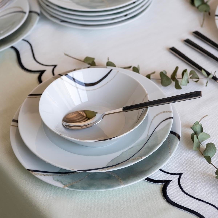 24-delt spisestel i porcelæn, grå/grøn