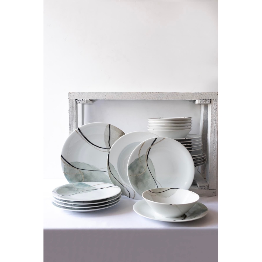 24-delt spisestel i porcelæn, grå/grøn