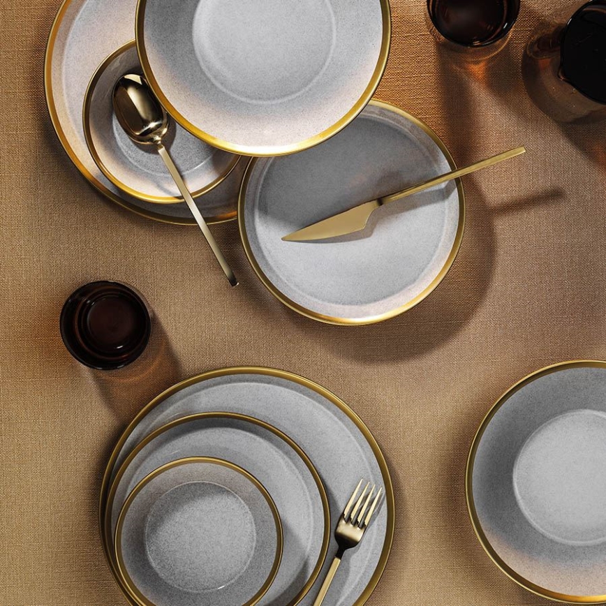 24-delt spisestel i porcelæn, grå/guld