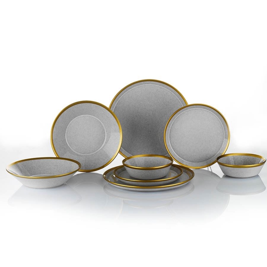 24-delt spisestel i porcelæn, grå/guld