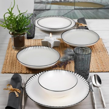 24-delt spisestel i porcelæn, hvid/sort