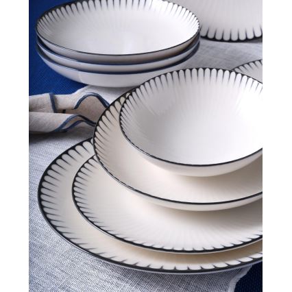 24-delt spisestel i porcelæn, hvid/sort