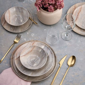 24-delt spisesæt, beige/grå, i keramik