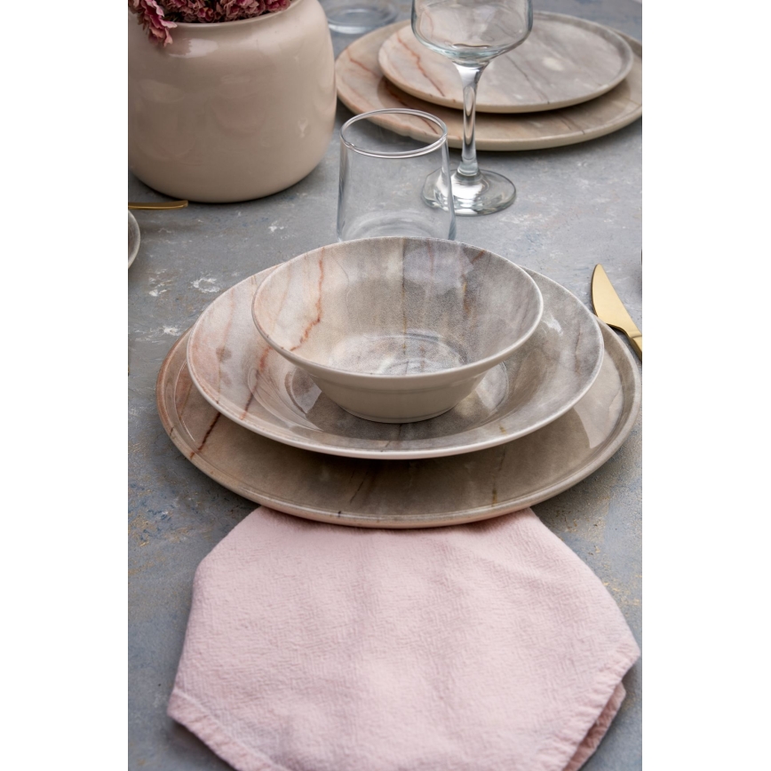 24-delt spisesæt, beige/grå, i keramik