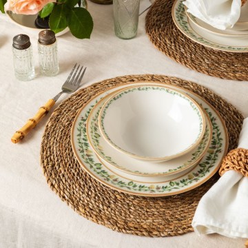 24-delt spisesæt, creme/beige/grøn, porcelæn