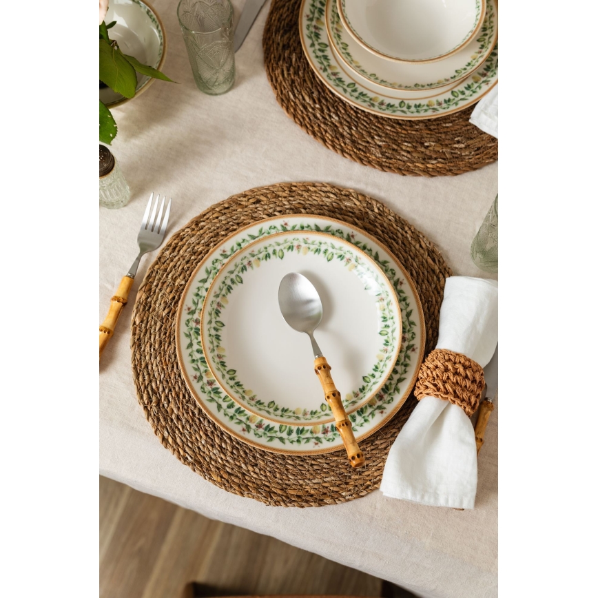 24-delt spisesæt, creme/beige/grøn, porcelæn