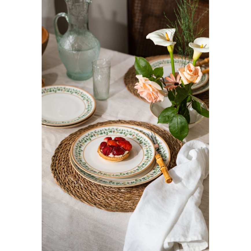 24-delt spisesæt, creme/beige/grøn, porcelæn