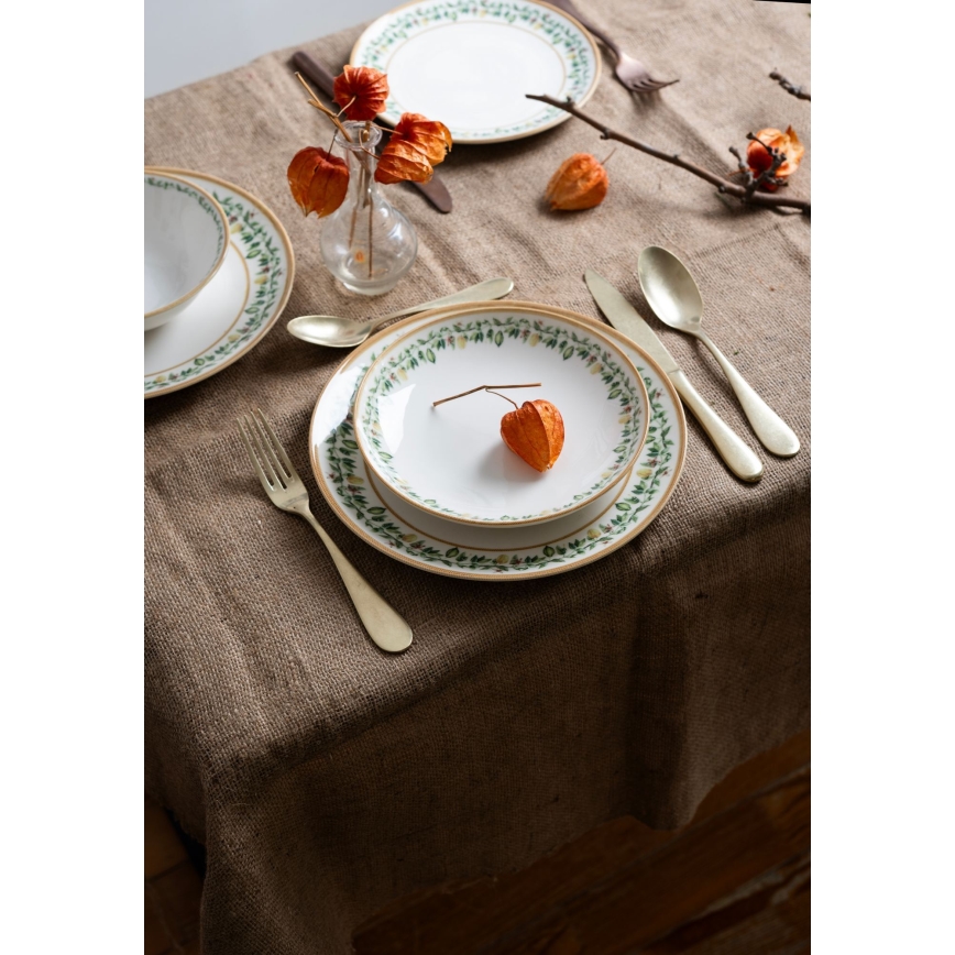 24-delt spisesæt, creme/beige/grøn, porcelæn