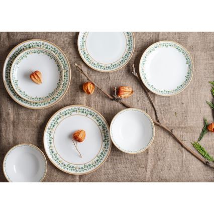 24-delt spisesæt, creme/beige/grøn, porcelæn