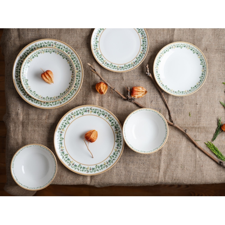 24-delt spisesæt, creme/beige/grøn, porcelæn
