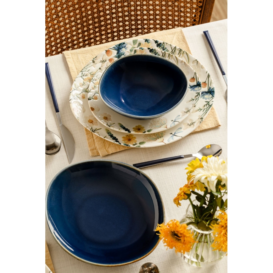 24-delt spisesæt flerfarvet/blå/porcelæn