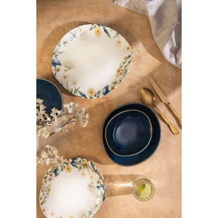 24-delt spisesæt flerfarvet/blå/porcelæn