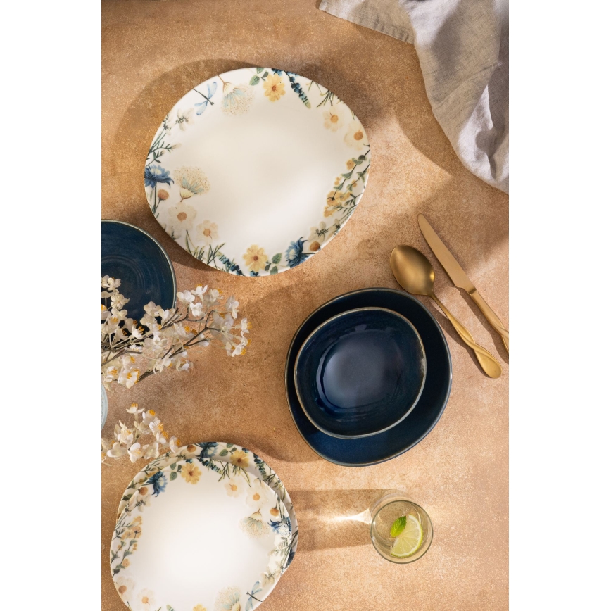 24-delt spisesæt flerfarvet/blå/porcelæn