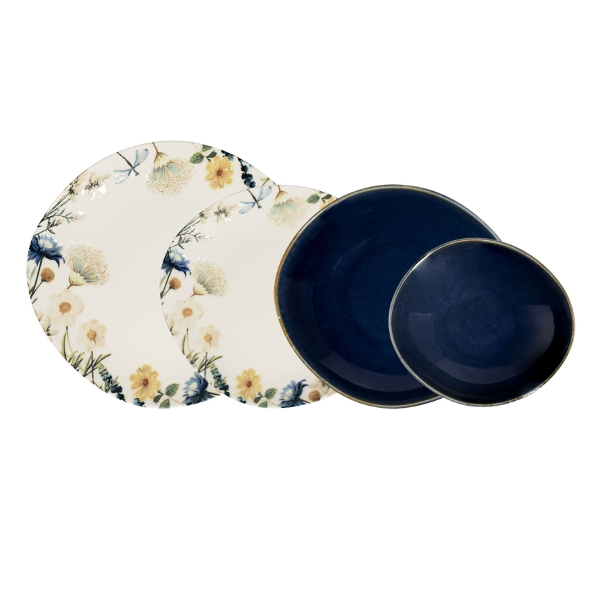24-delt spisesæt flerfarvet/blå/porcelæn