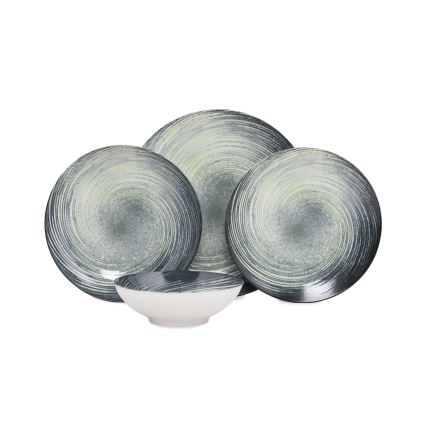 24-delt spisesæt grøn/sort porcelæn