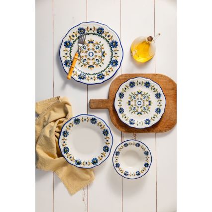 24-delt spisesæt hvid/blå/gul/porcelæn