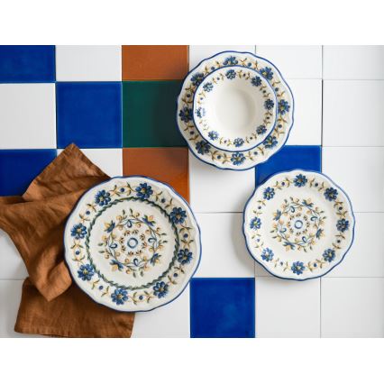 24-delt spisesæt hvid/blå/gul/porcelæn