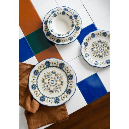 24-delt spisesæt hvid/blå/gul/porcelæn
