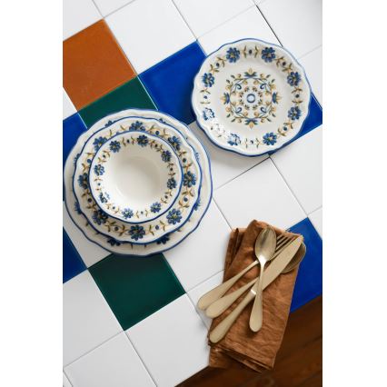 24-delt spisesæt hvid/blå/gul/porcelæn