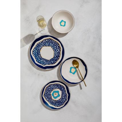 24-delt spisesæt hvid/blå/guld/porcelæn