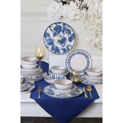 24-delt spisesæt, hvid/blå i stentøj