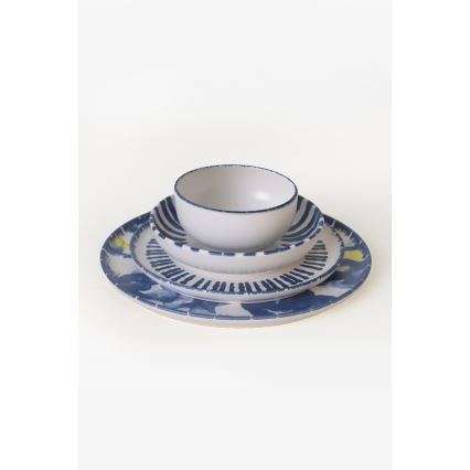 24-delt spisesæt, hvid/blå i stentøj