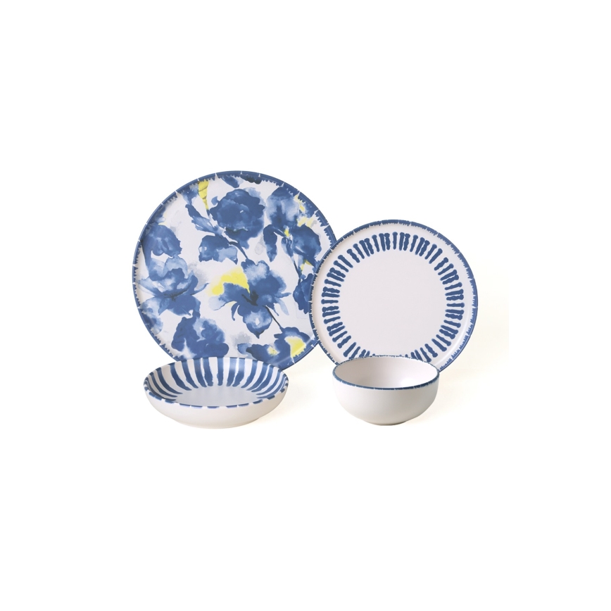 24-delt spisesæt, hvid/blå i stentøj