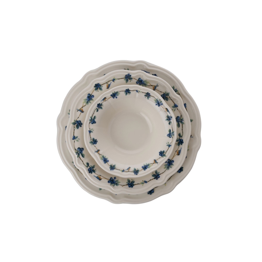 24-delt spisesæt, hvid/blå, porcelæn