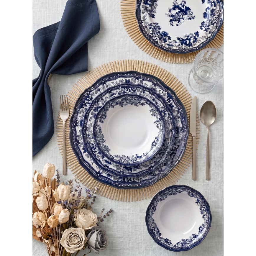 24-delt spisesæt, hvid/blå, porcelæn
