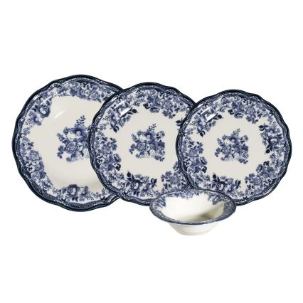 24-delt spisesæt, hvid/blå, porcelæn
