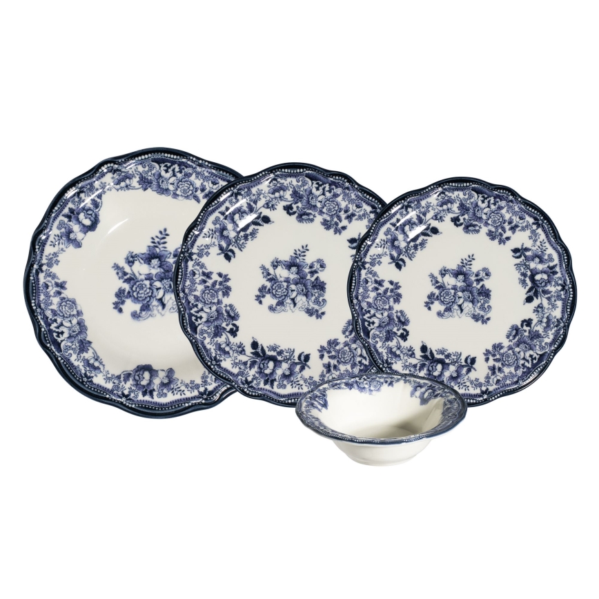 24-delt spisesæt, hvid/blå, porcelæn