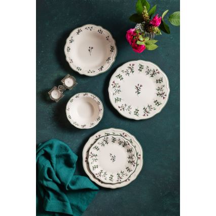 24-delt spisesæt hvid/grøn/rød/porcelæn