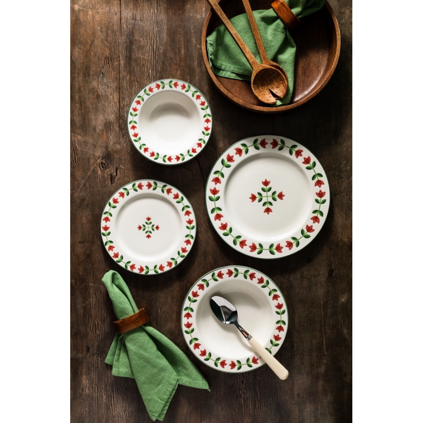 24-delt spisesæt hvid/rød/grøn/porcelæn