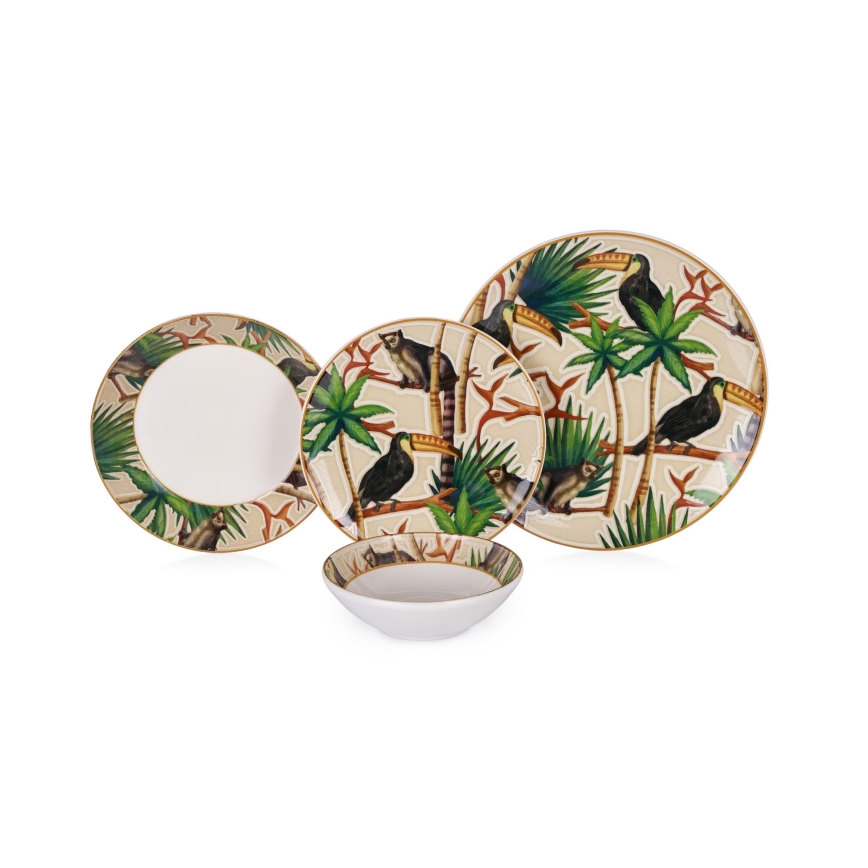 24-delt spisesæt i flerfarvet keramik