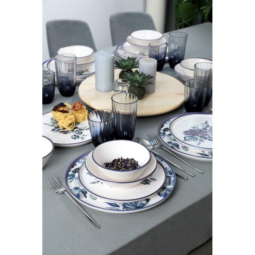 24-delt spisesæt i keramik, hvid/blå
