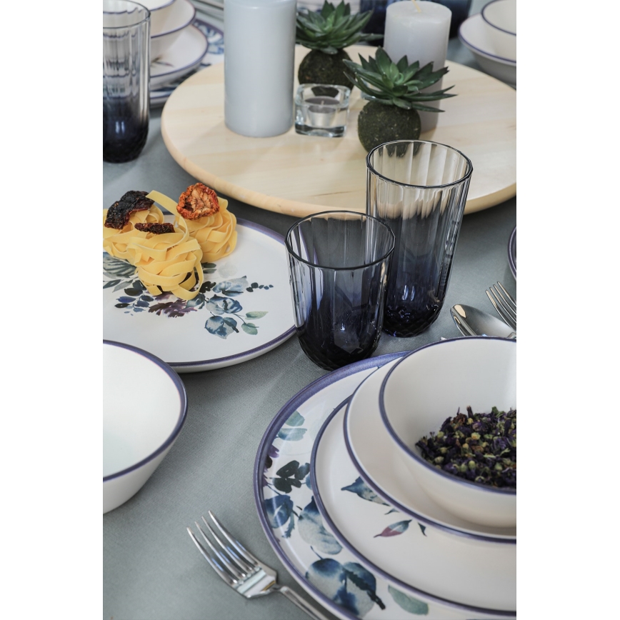 24-delt spisesæt i keramik, hvid/blå