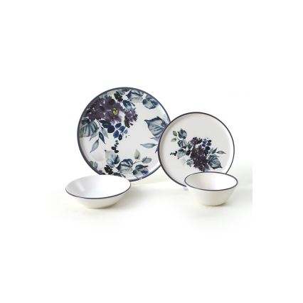 24-delt spisesæt i keramik, hvid/blå