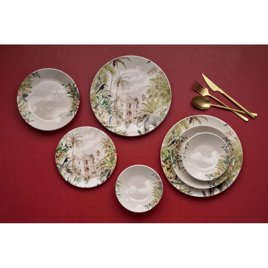 24-delt spisesæt i multifarvet keramik