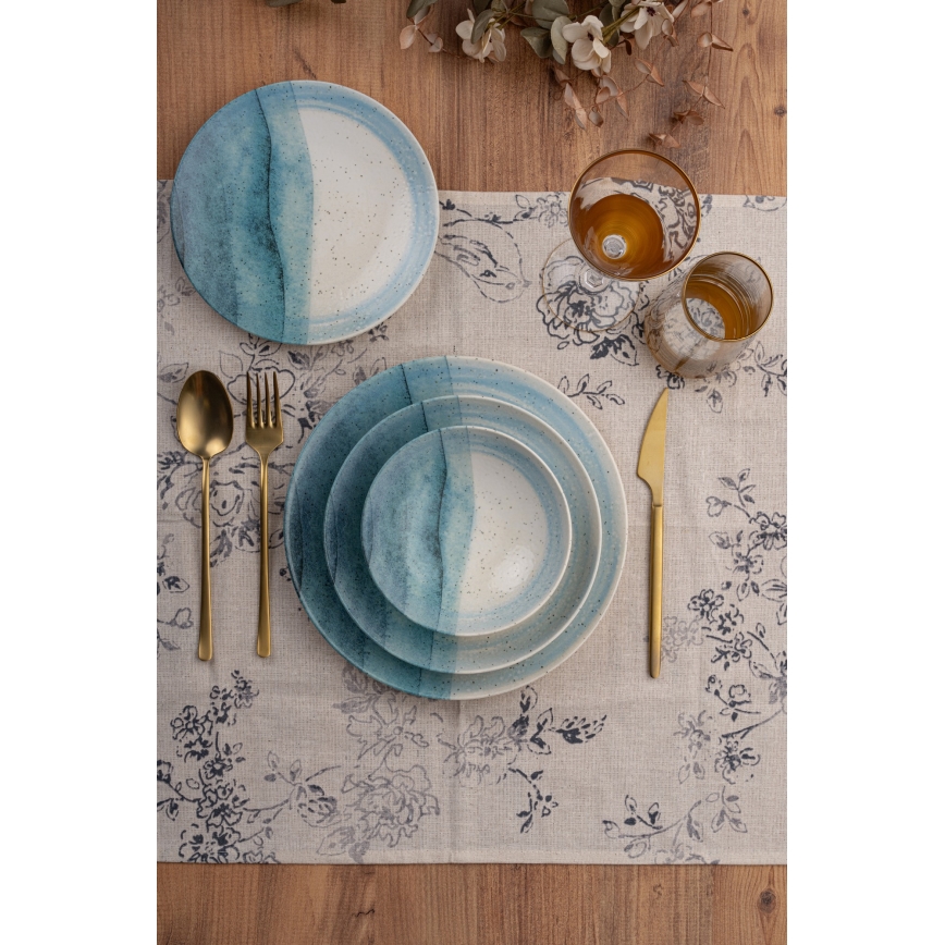 24-delt spisesæt i porcelæn, blå/creme