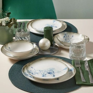 24-delt spisesæt i porcelæn, hvid/blå