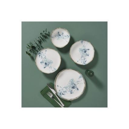 24-delt spisesæt i porcelæn, hvid/blå
