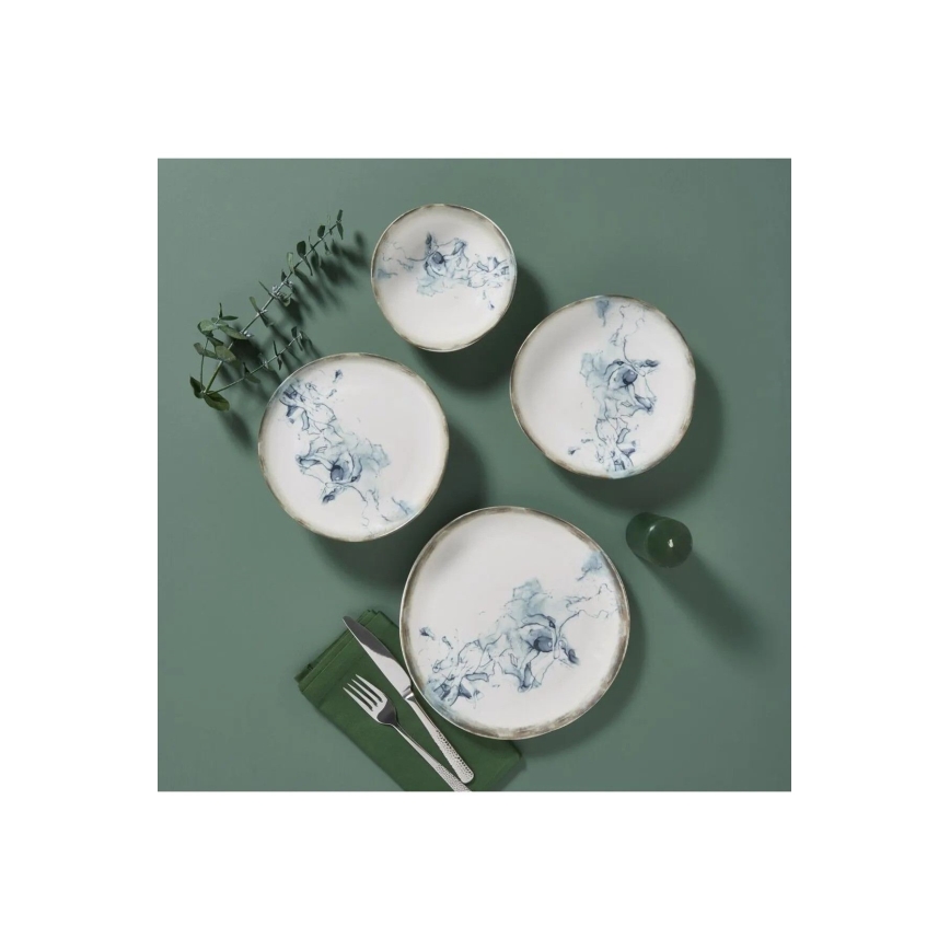24-delt spisesæt i porcelæn, hvid/blå