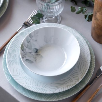 24-delt spisesæt i porcelæn – hvid/grøn