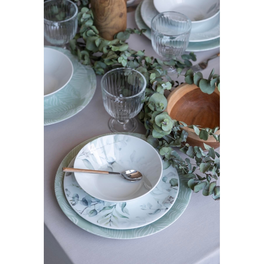 24-delt spisesæt i porcelæn – hvid/grøn