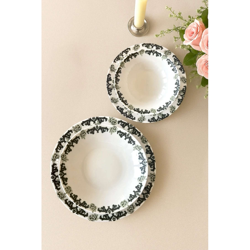 24-delt spisesæt i porcelæn, hvid/grøn