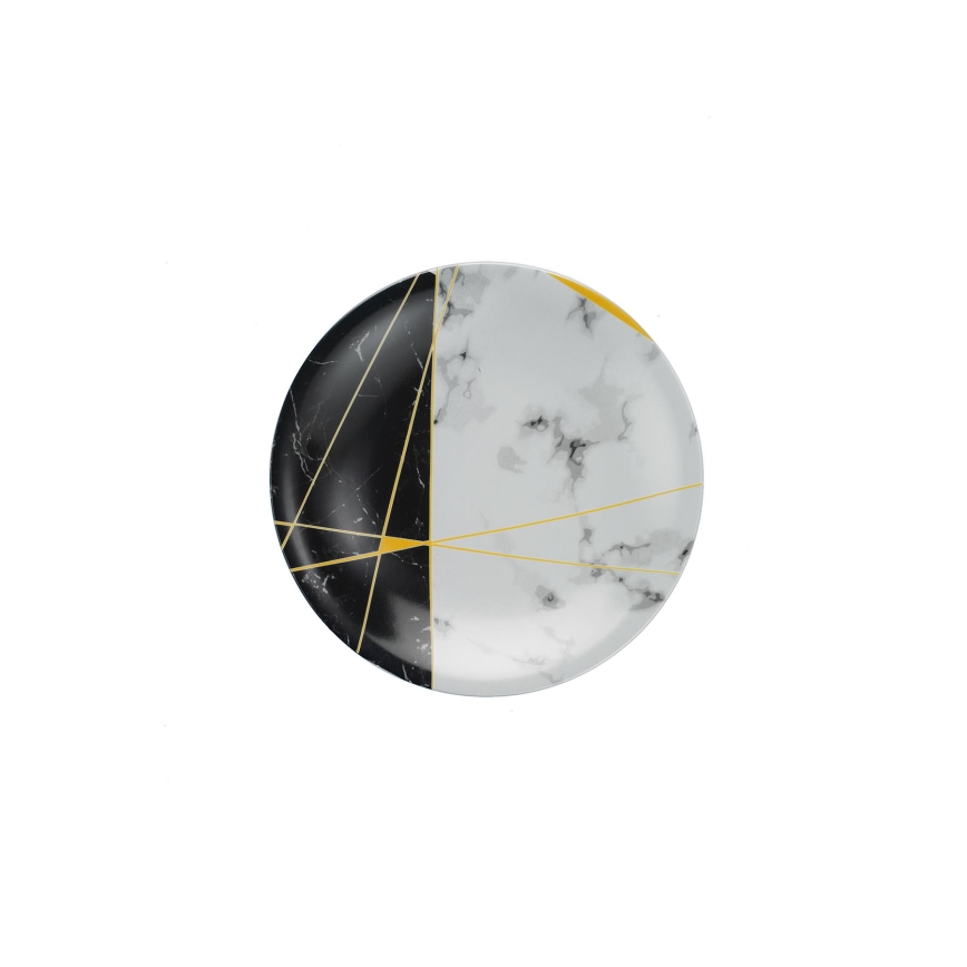 24-delt spisesæt i porcelæn, sort/hvid/guld