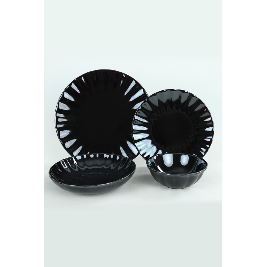 24-delt spisesæt i sort stentøj