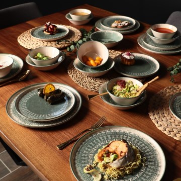 24-delt spisesæt i stentøj, beige/grøn