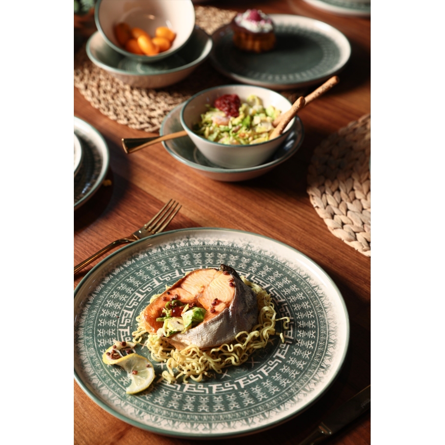 24-delt spisesæt i stentøj, beige/grøn