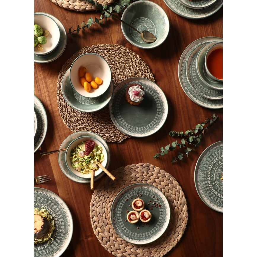 24-delt spisesæt i stentøj, beige/grøn